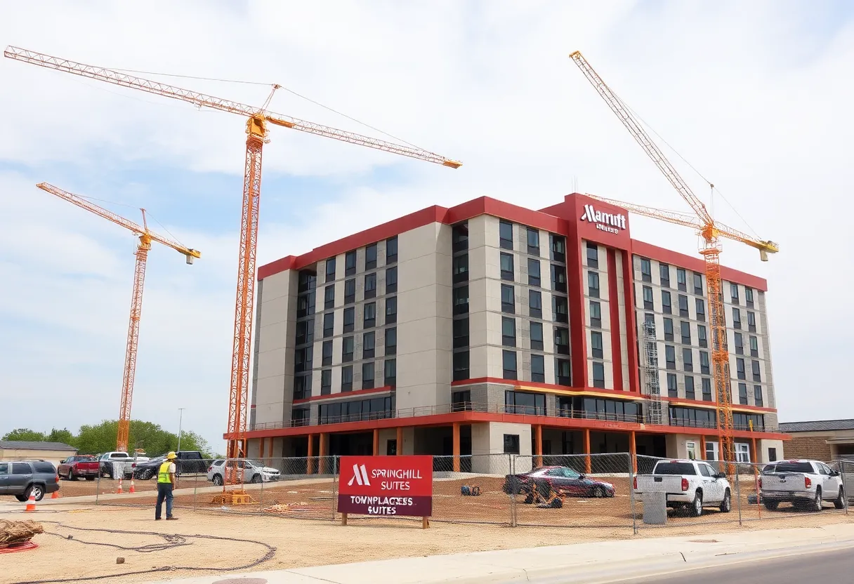 Construction site of dual-brand Marriott hotel in Shreveport