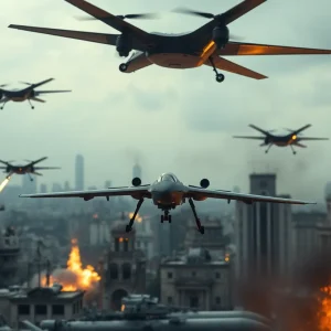 Dramatic representation of military conflict and tension