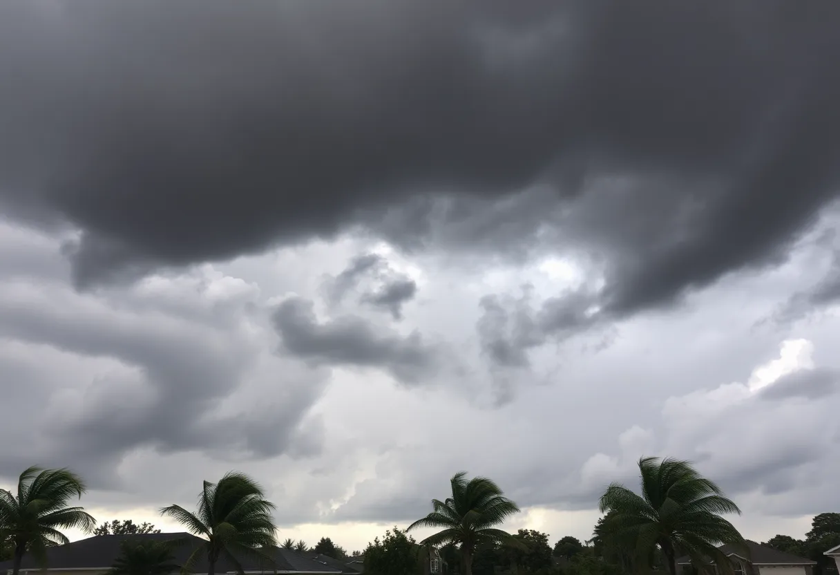 Dark storm clouds over a suburban neighborhood in Shreveport