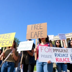 Students protesting for free speech rights on campus