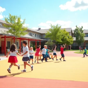 Children playing in a safe school playground