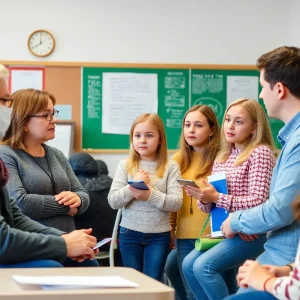 A discussion on school safety protocols among parents and teachers.