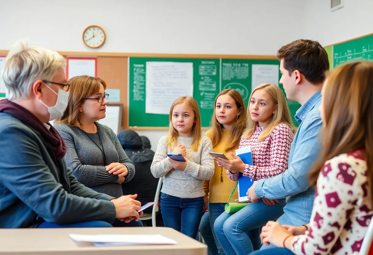 A discussion on school safety protocols among parents and teachers.