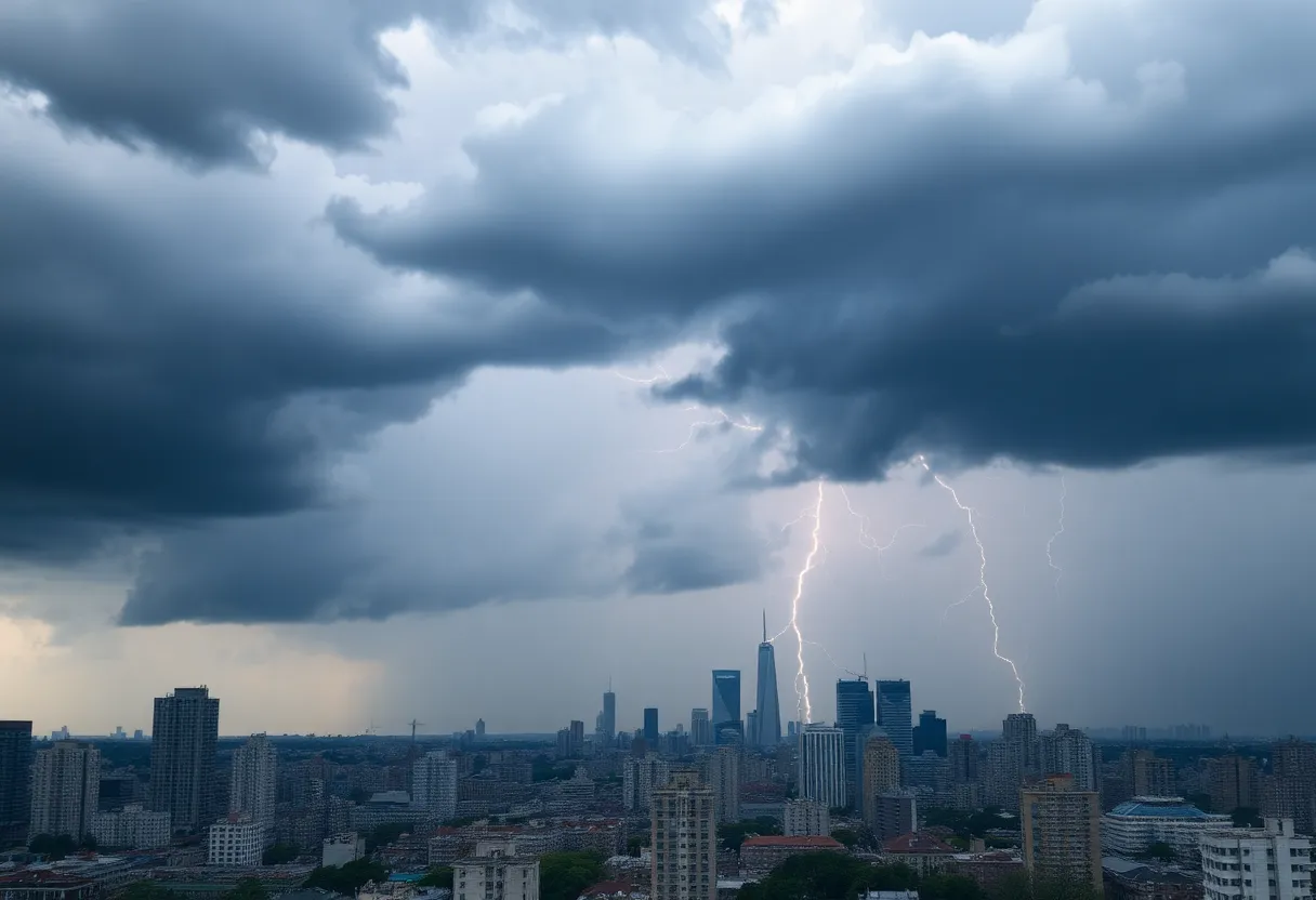 Dark storm clouds over Shreveport during severe weather event