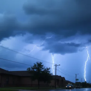 Dark storm clouds loom over Shreveport schools during severe weather.