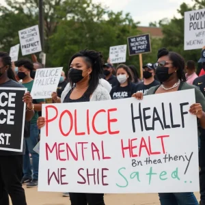 Community members holding signs calling for reforms in Shreveport, Louisiana