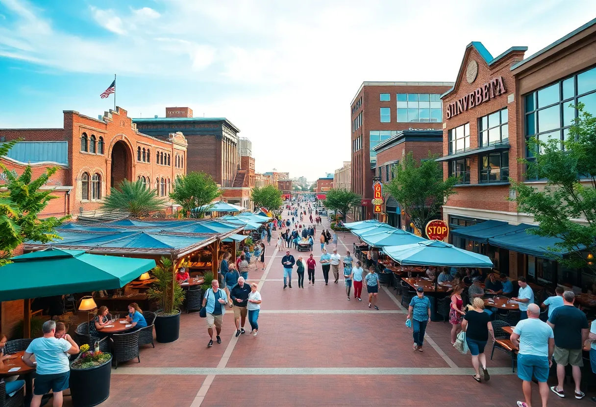 Revitalized downtown area in Shreveport-Bossier with community activities