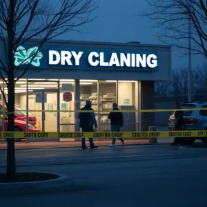 Police investigation at a dry cleaning facility in Shreveport after discovery of embalmed infant remains.