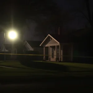 Suburban neighborhood in Shreveport, Louisiana with police presence