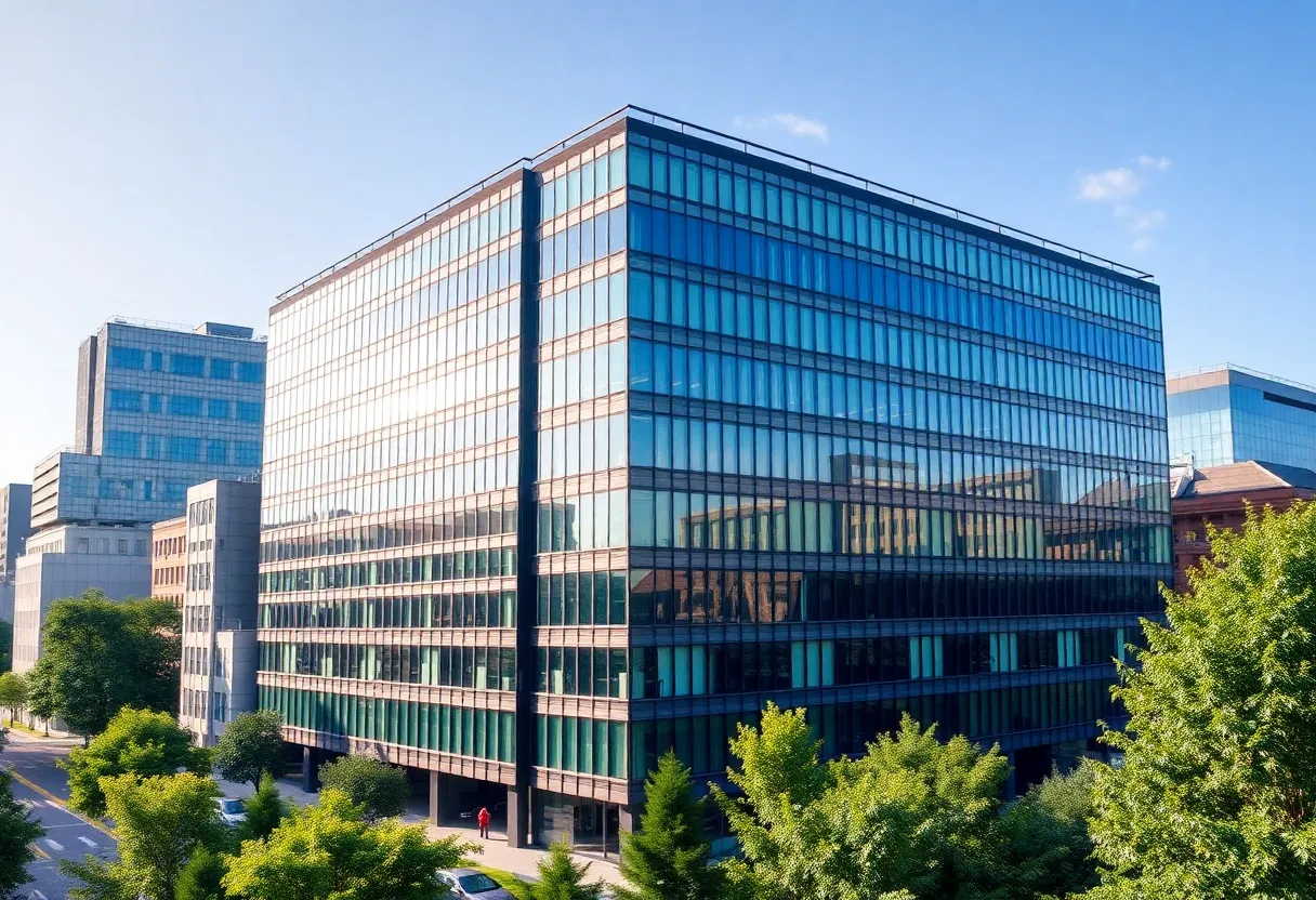 A prominent 14-story office and data center building in Shreveport, Louisiana.