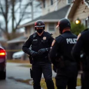 Law enforcement officers at the scene of a homicide in Shreveport