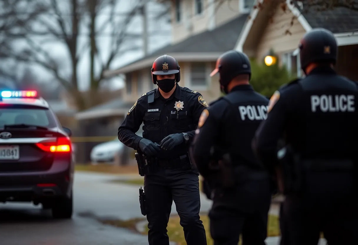 Law enforcement officers at the scene of a homicide in Shreveport