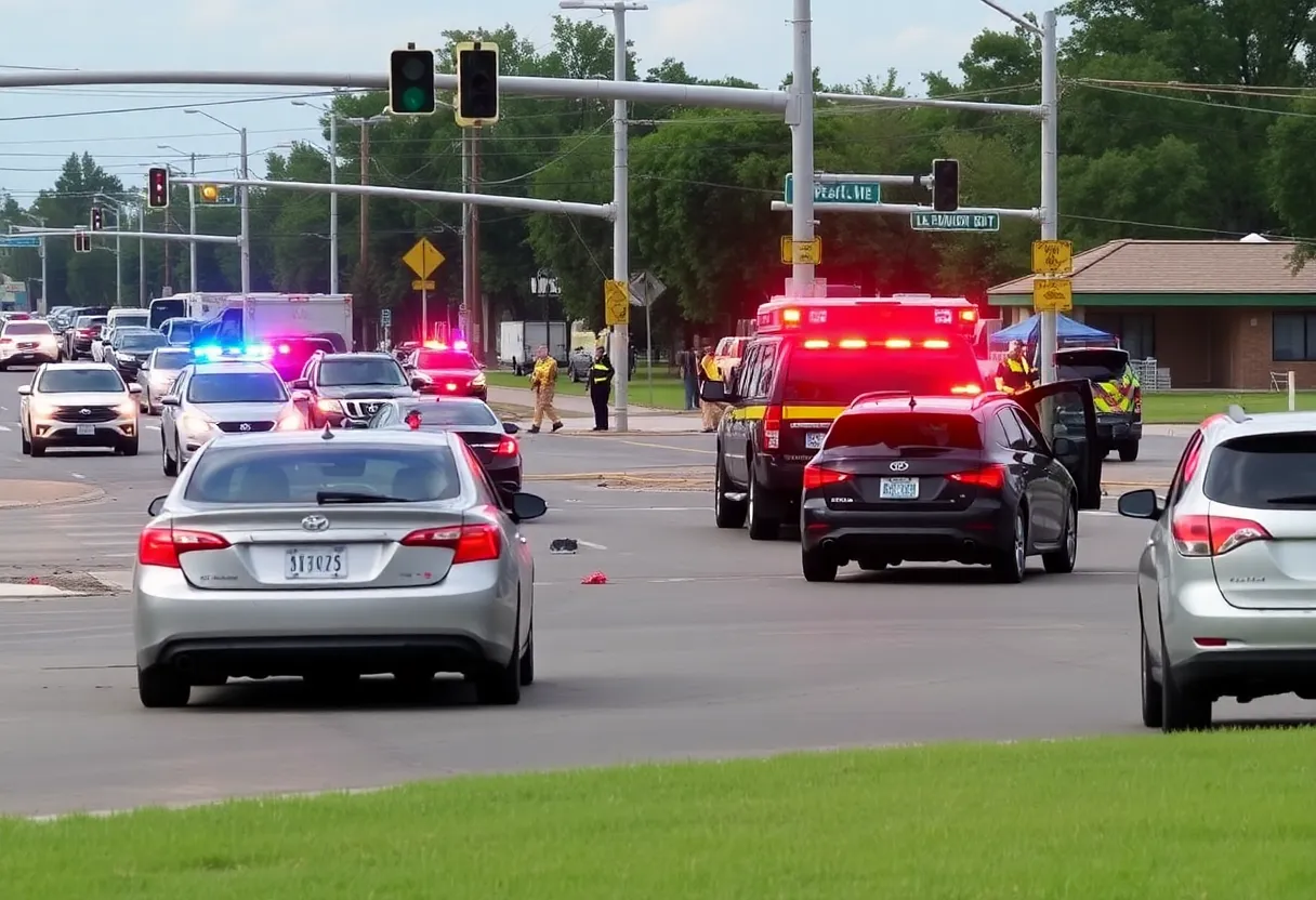Scene of a vehicle crash in Shreveport with emergency responders