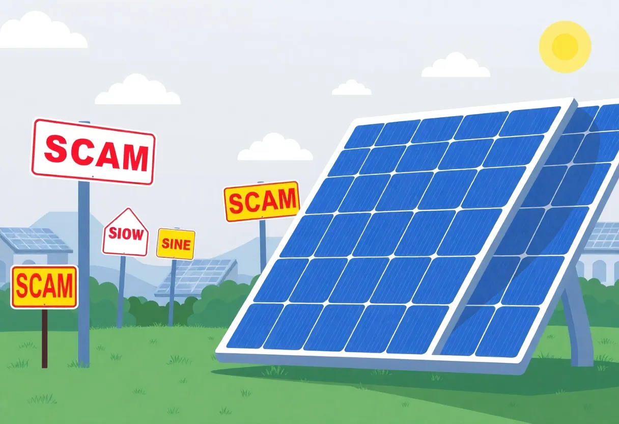 Caution sign against solar panel scams in Shreveport