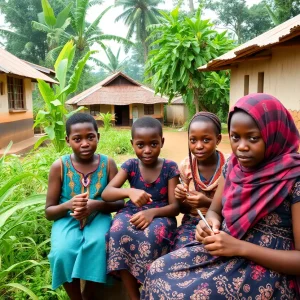 Students participating in vocational education in a Ghanaian village