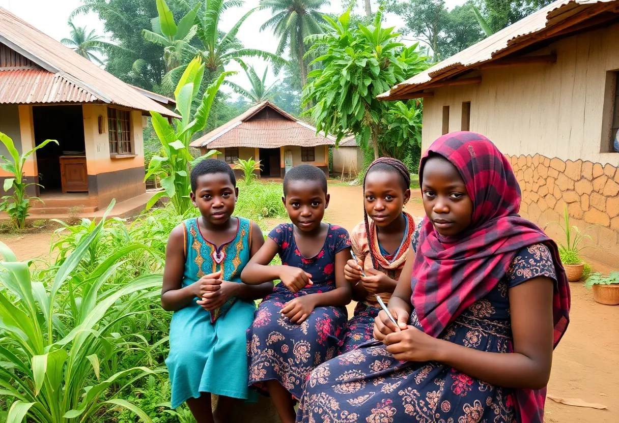 Students participating in vocational education in a Ghanaian village