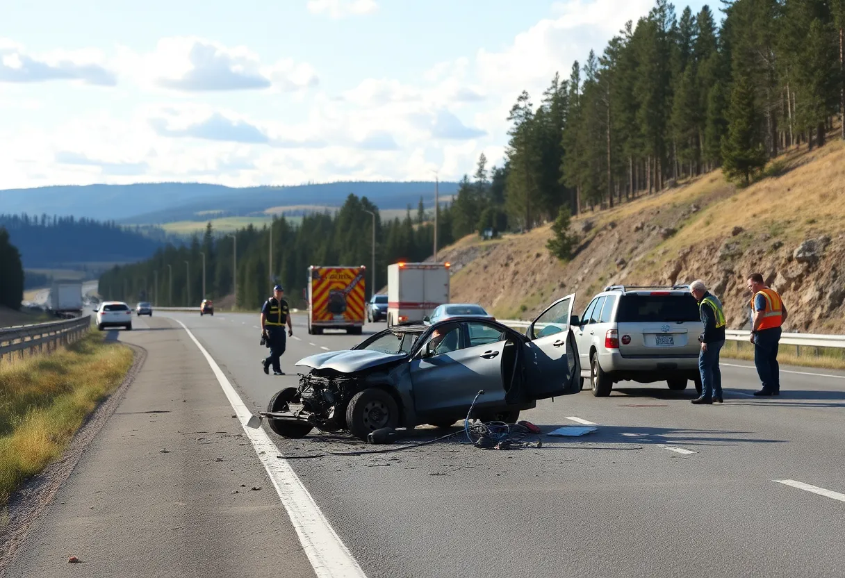 Emergency responders at the scene of a tragic accident near Yellowstone National Park.