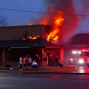 Aftermath of a commercial building fire due to arson
