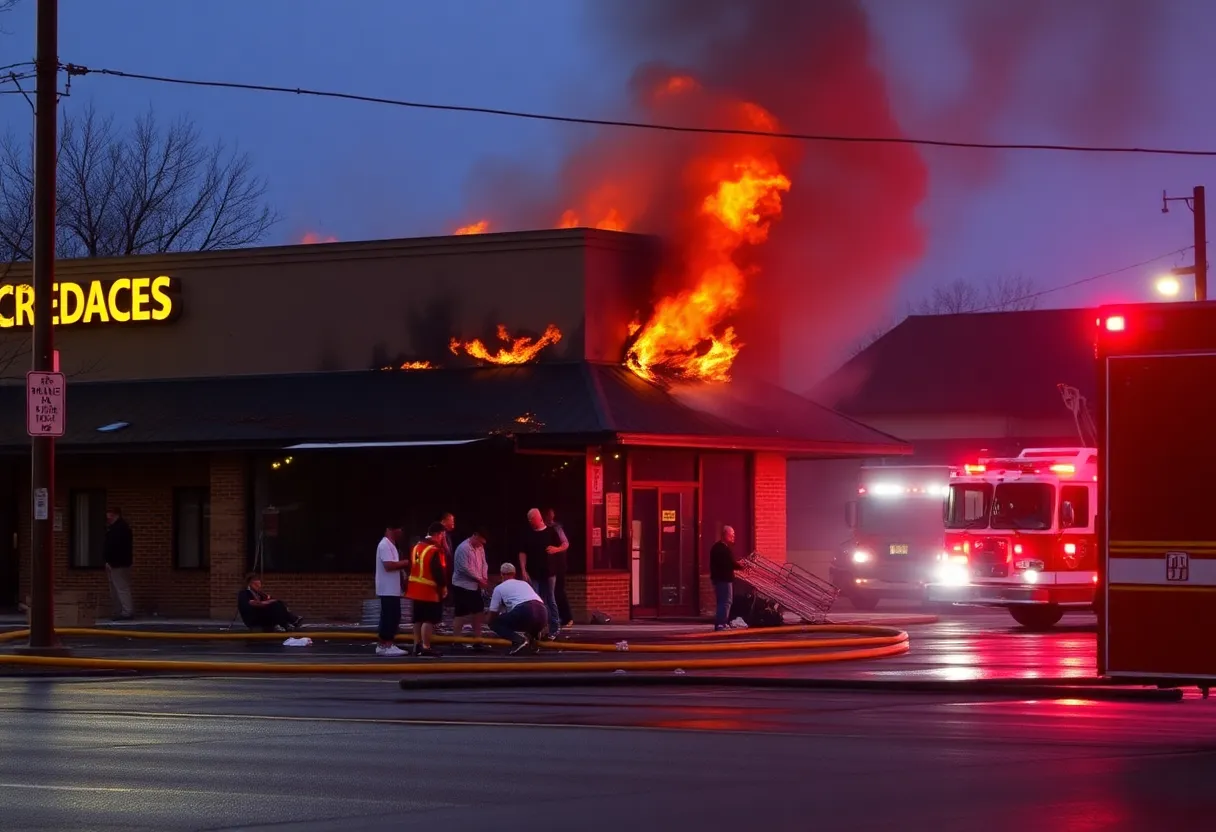 Aftermath of a commercial building fire due to arson