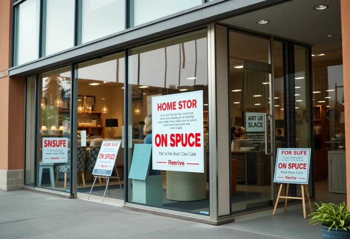 At Home store entrance with bankruptcy signs