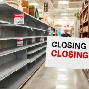 Empty At Home store with closing signs