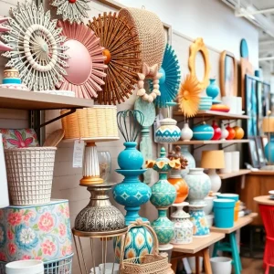 Vibrant home decor items on display at At Home store