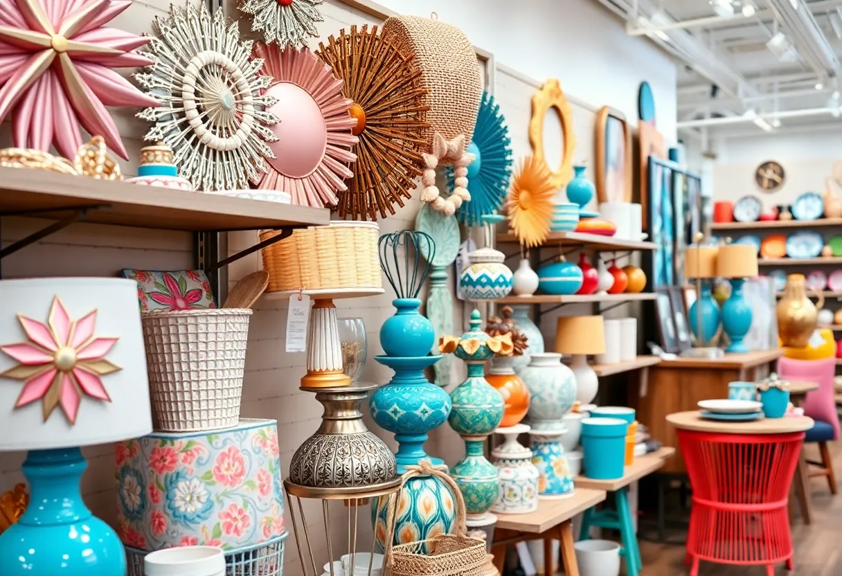 Vibrant home decor items on display at At Home store