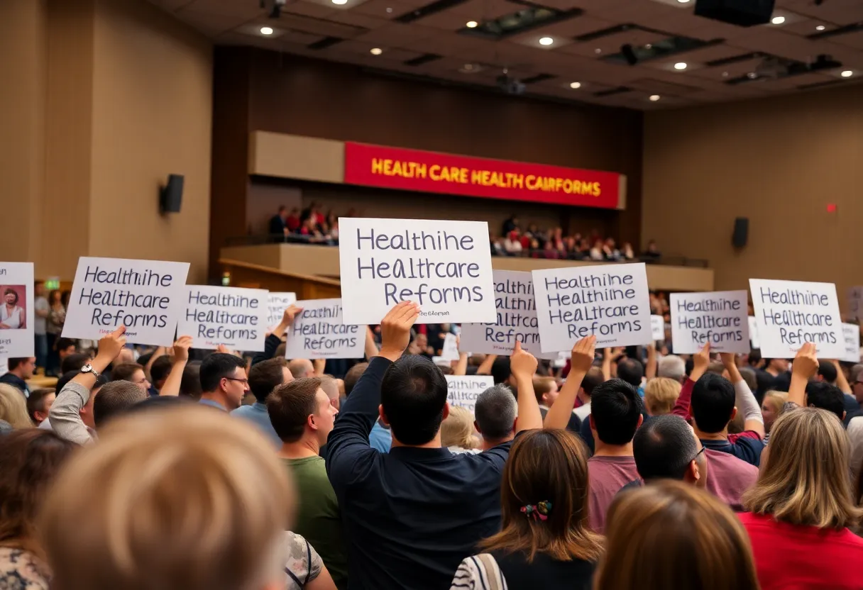 Crowd at the Bernie Sanders rally in Shreveport showing support for healthcare reform.