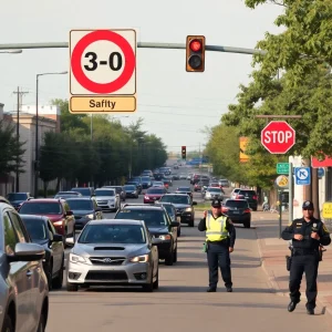 Urban street in Bossier City with police activity.
