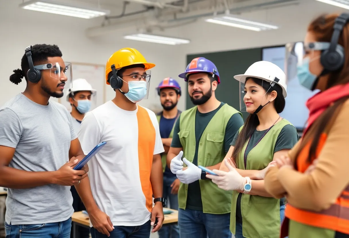 Participants in a job training program at BPCC wearing protective equipment