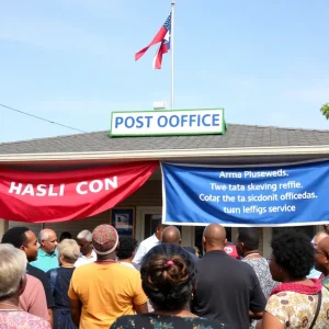 Community members celebrating the renaming of a post office in honor of Luke Letlow.