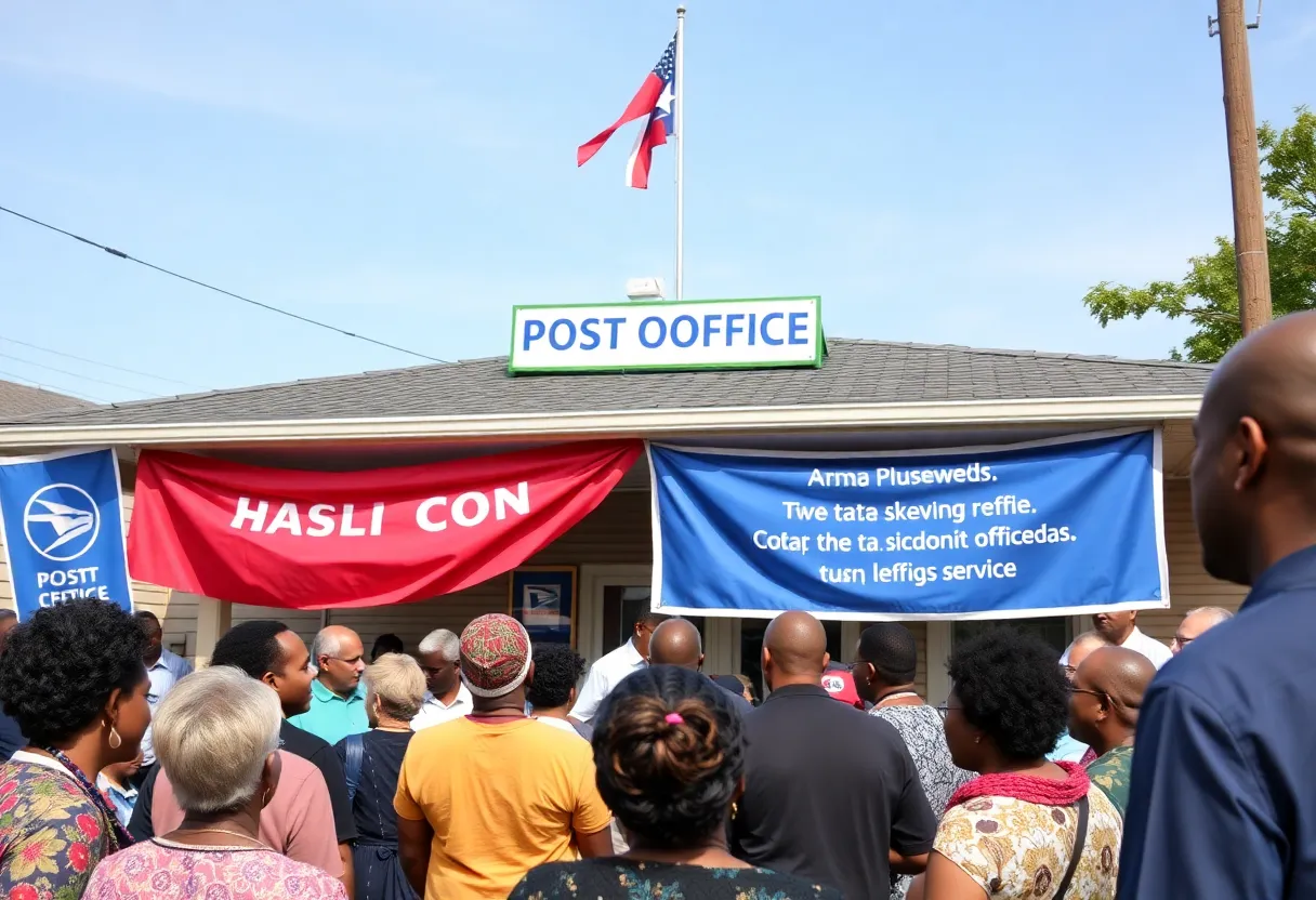Community members celebrating the renaming of a post office in honor of Luke Letlow.