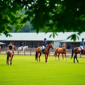 Overview of Copper Crowne Equestrian Center with horses and barns
