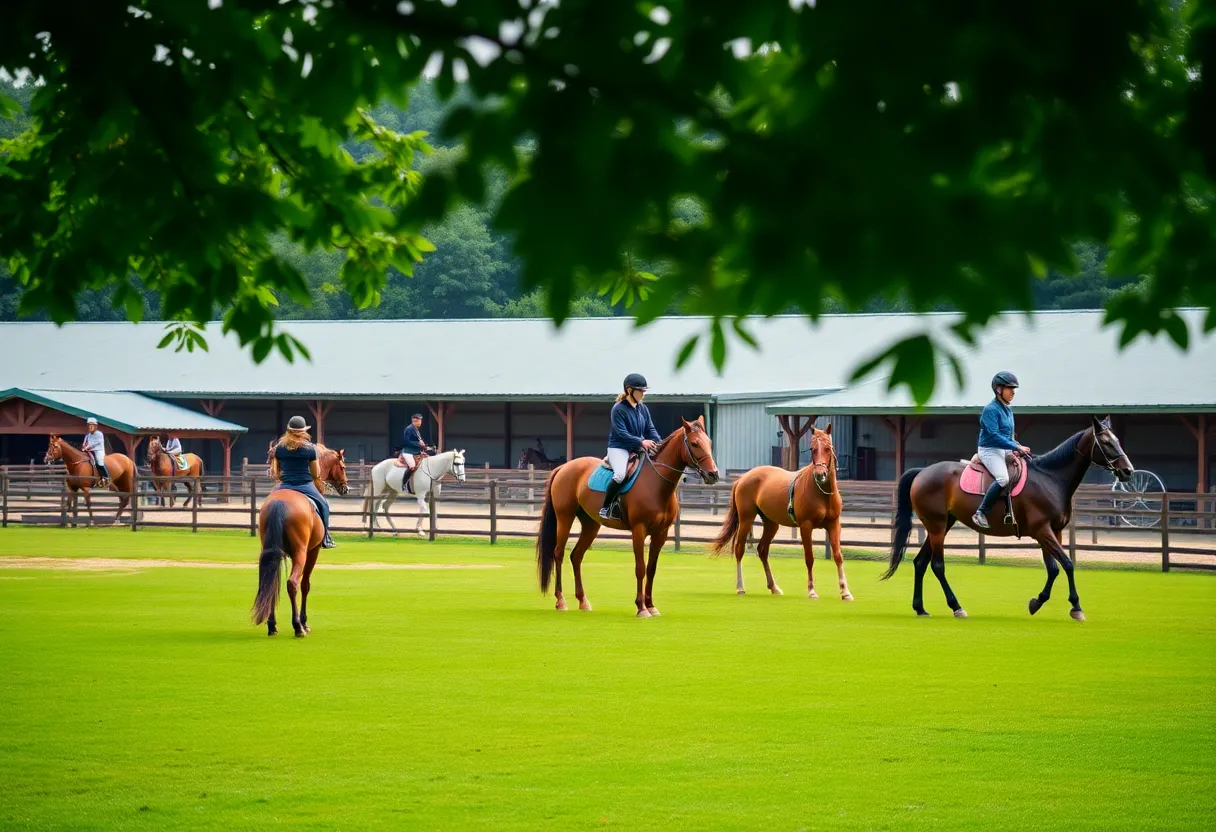Overview of Copper Crowne Equestrian Center with horses and barns