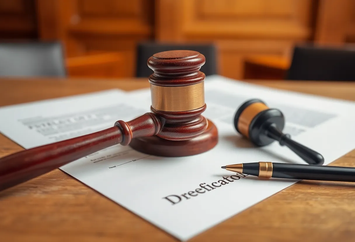 Courtroom setting representing a defamation lawsuit