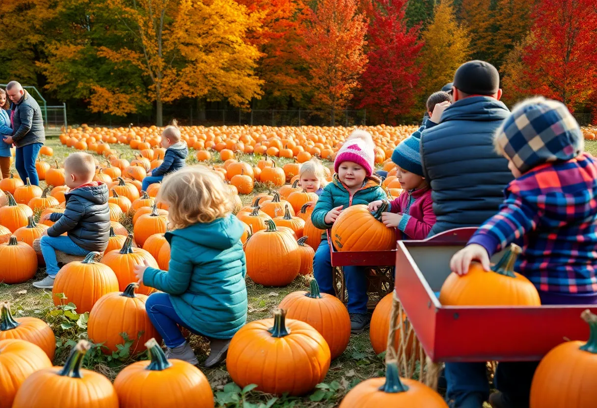 Families enjoying autumn activities at DixieMaze pumpkin patch