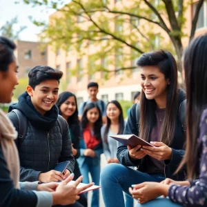 Diverse university students collaborating on campus