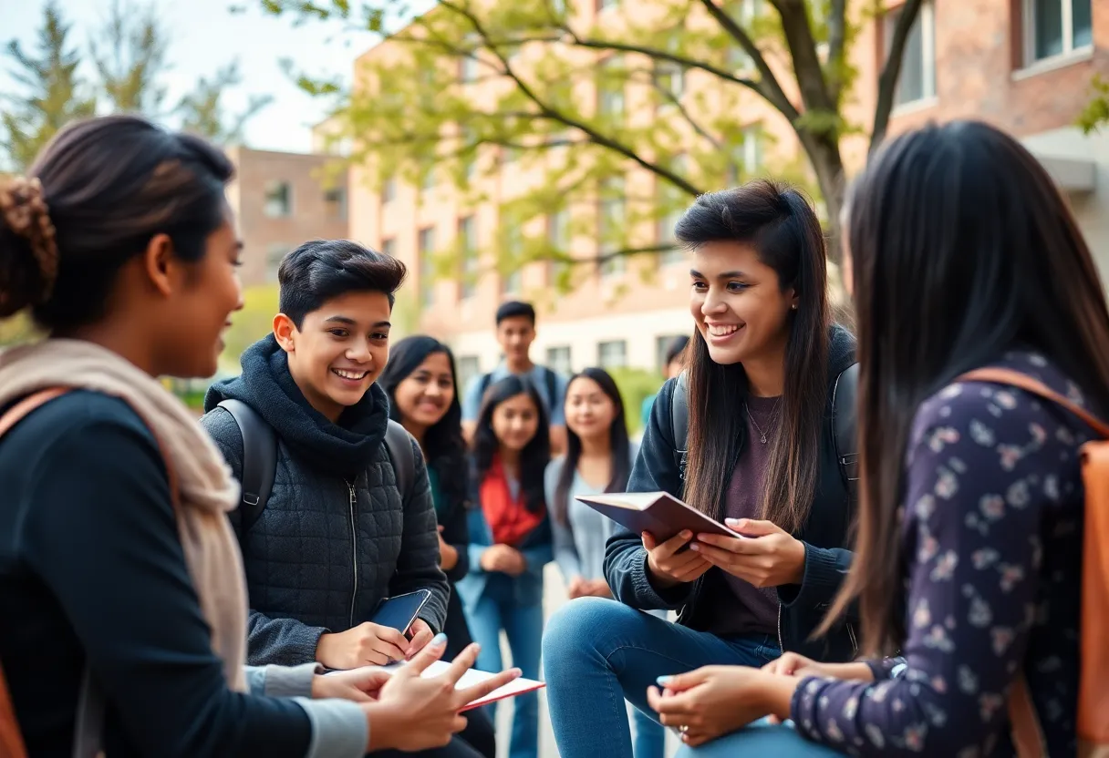 Diverse university students collaborating on campus