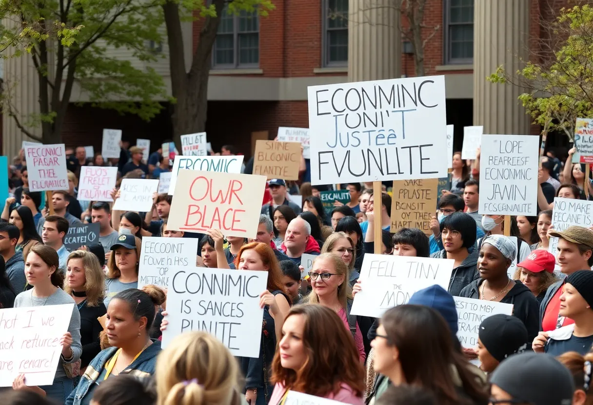 Supporters at the Fighting Oligarchy rally advocating for economic justice