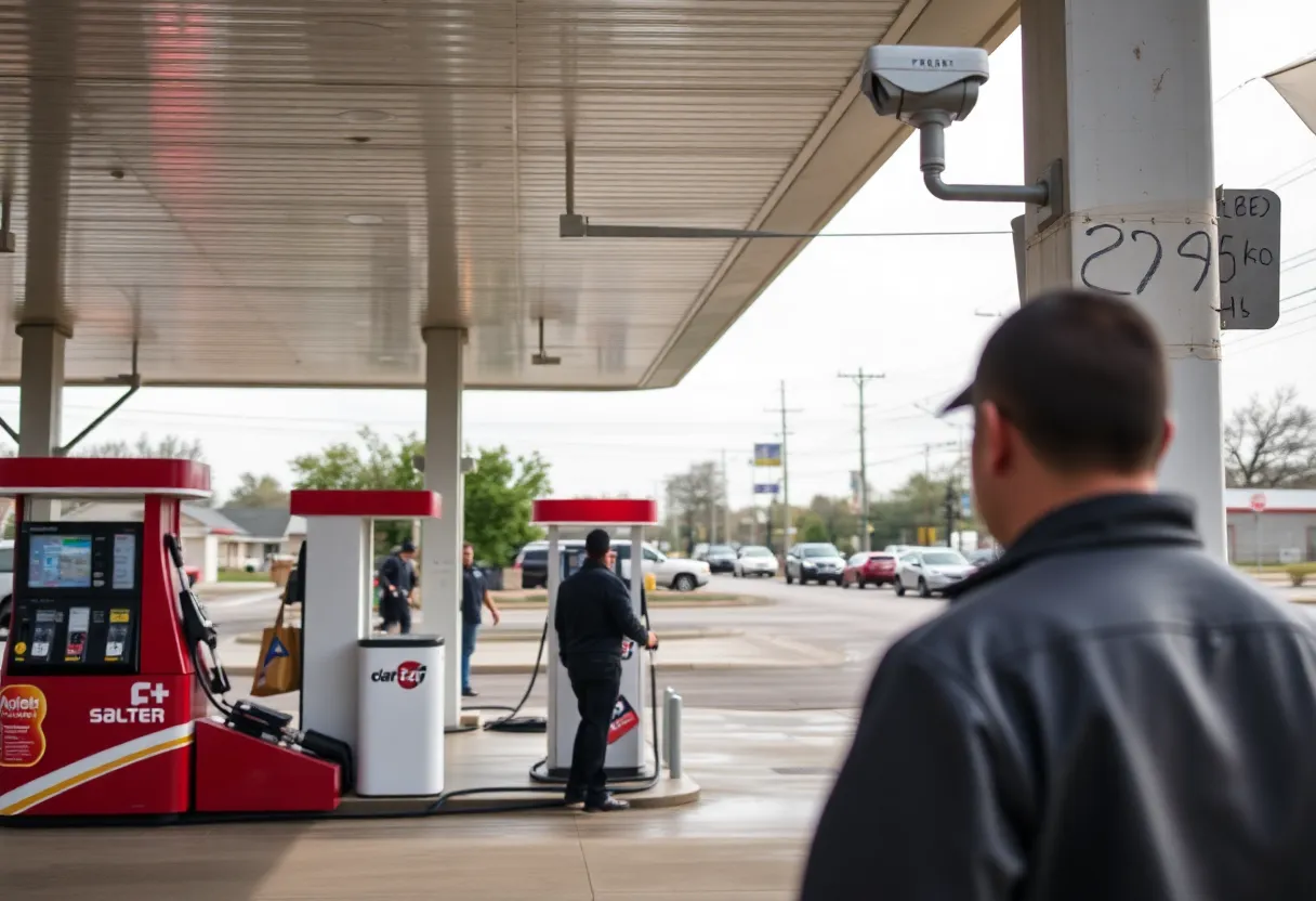 A gas station in Shreveport highlighting surveillance cameras.