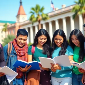 A group of international students studying together at LSU