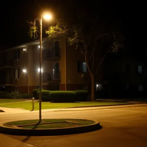 Lifestyle Apartments complex in Shreveport at night