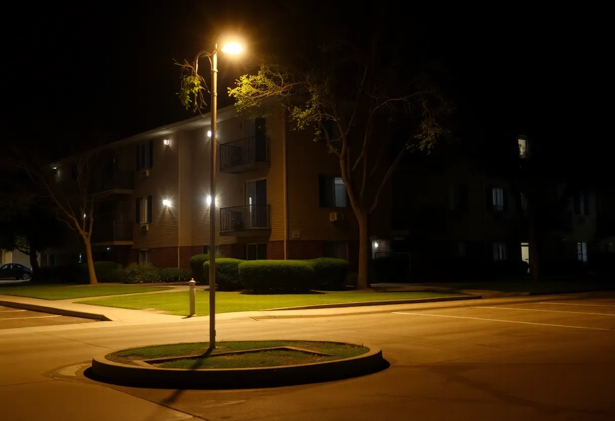 Lifestyle Apartments complex in Shreveport at night