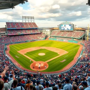 LSU baseball team celebrating in a stadium