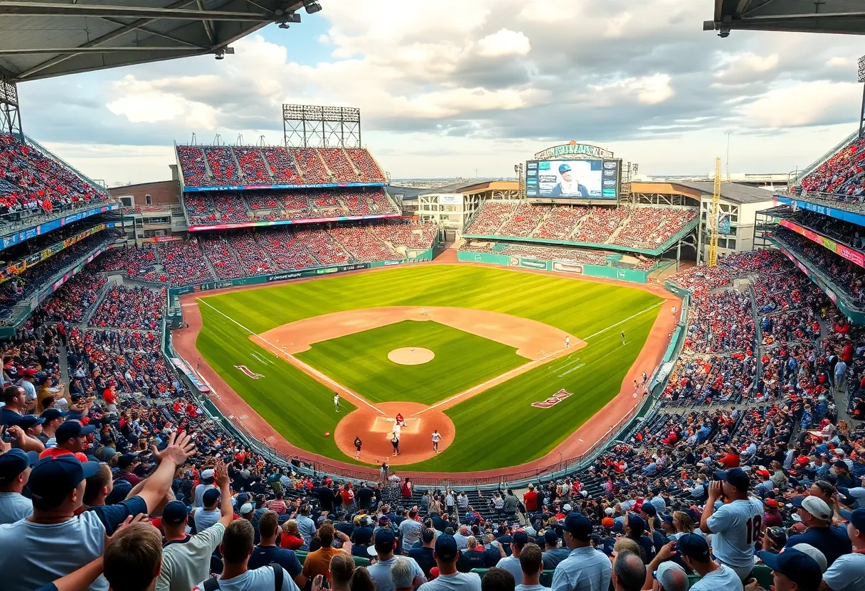 LSU baseball team celebrating in a stadium