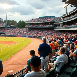LSU baseball team celebrating during the championship game