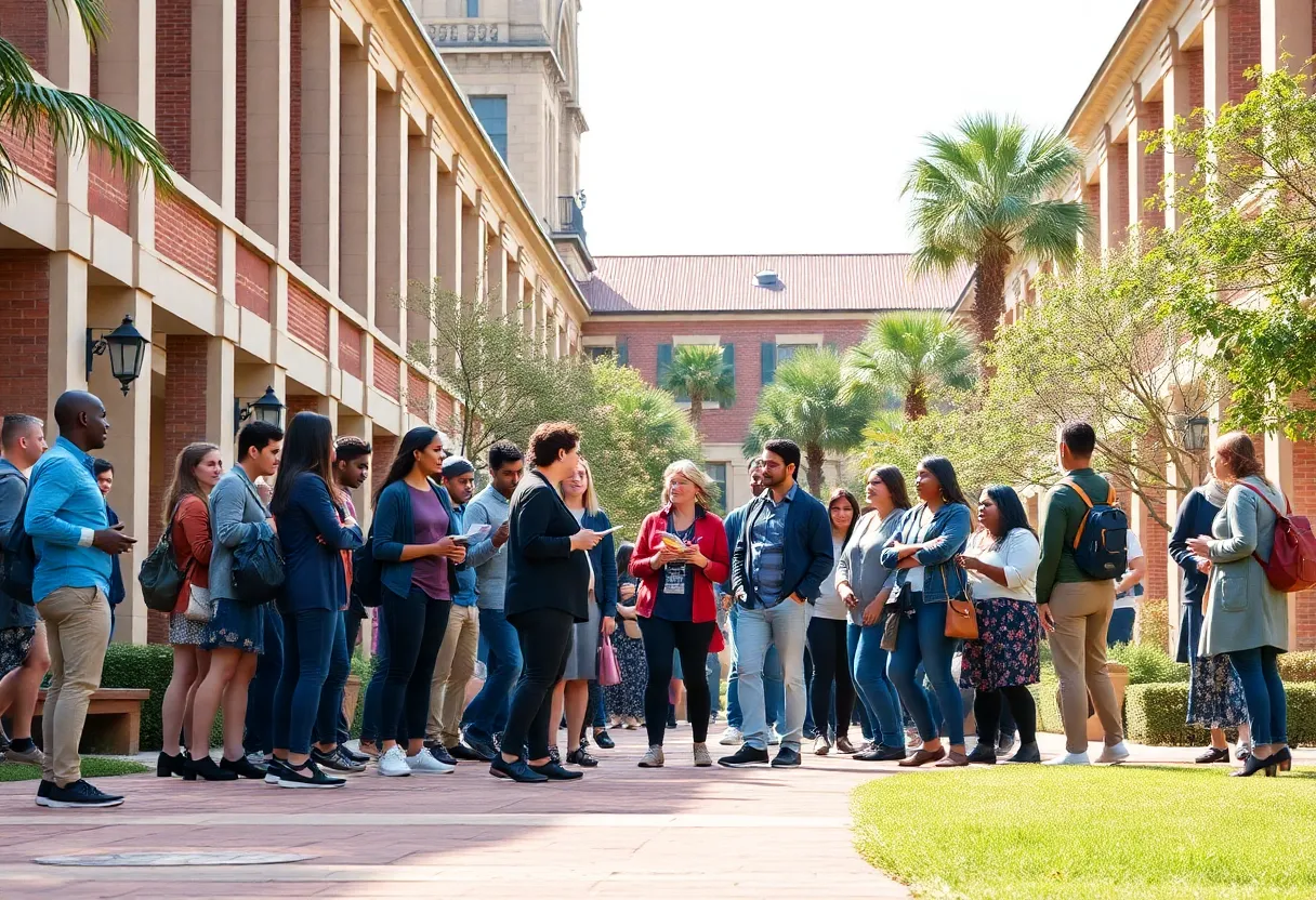 Students discussing governance on LSU campus