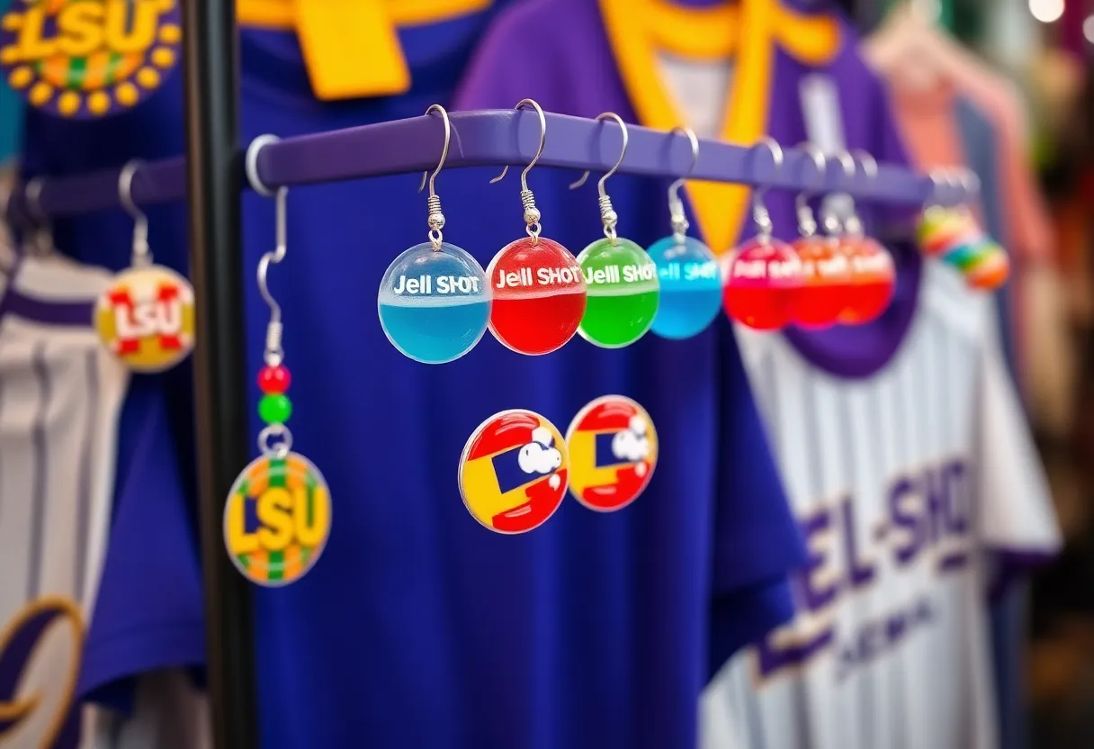 LSU fans showcasing Jell-O shot themed merchandise