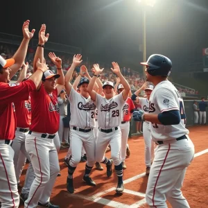 LSU Tigers celebrating their victory in the Men's College World Series