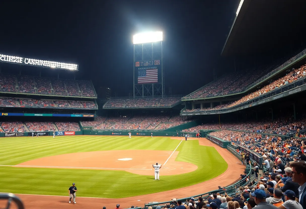 LSU Tigers fans celebrating after a thrilling baseball game